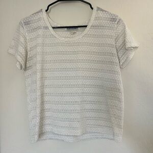 Vintage Ellen Ashley Top Sheer White Lacey Textured Tee T-shirt 90s Y2K